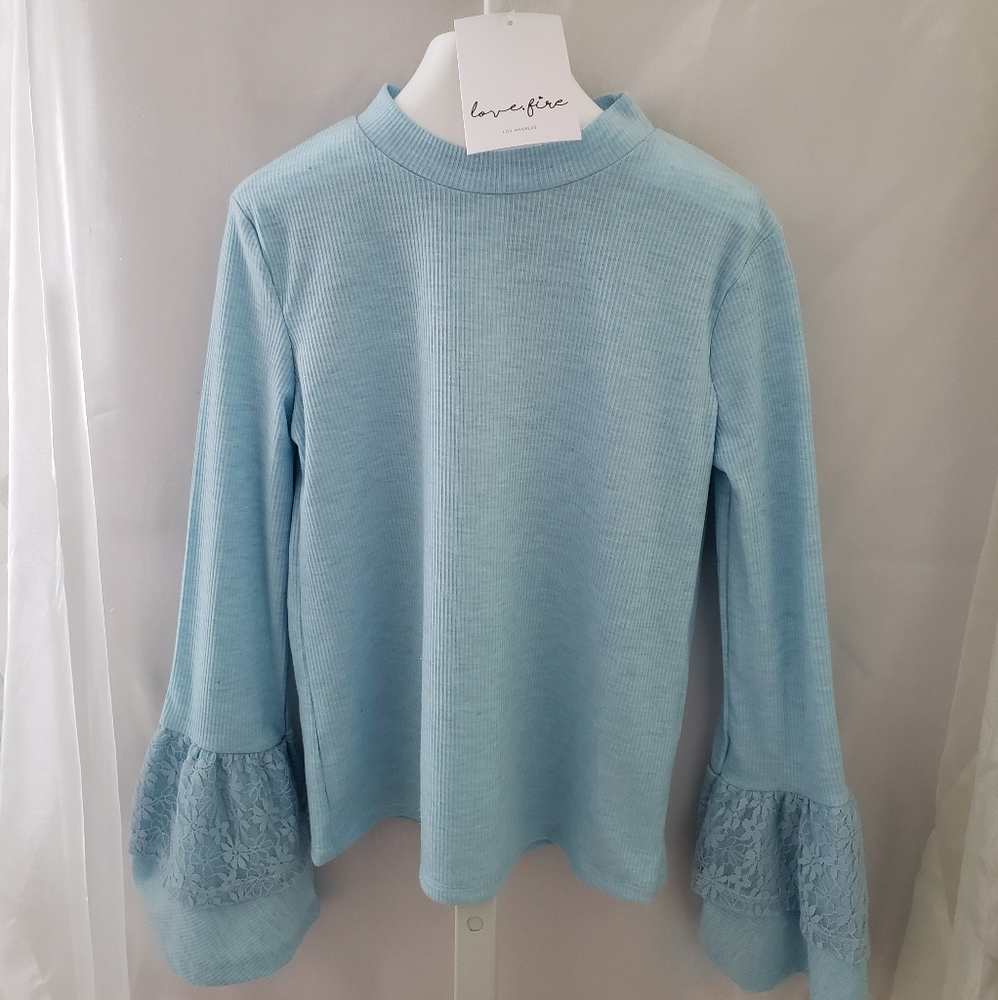 Girls' Light Blue Ruffle Sleeve Pullover Top